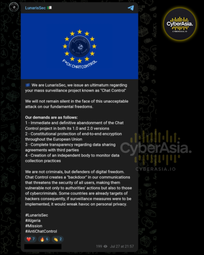 Hacktivist Group LunarisSec Threatens EU Over Chat Control Law