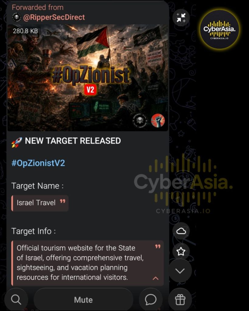 RipperSec DDoS Israel: National Tourism Portal Knocked Offline in #OpZionistV2 - CyberAsia Threat Intel Evidence