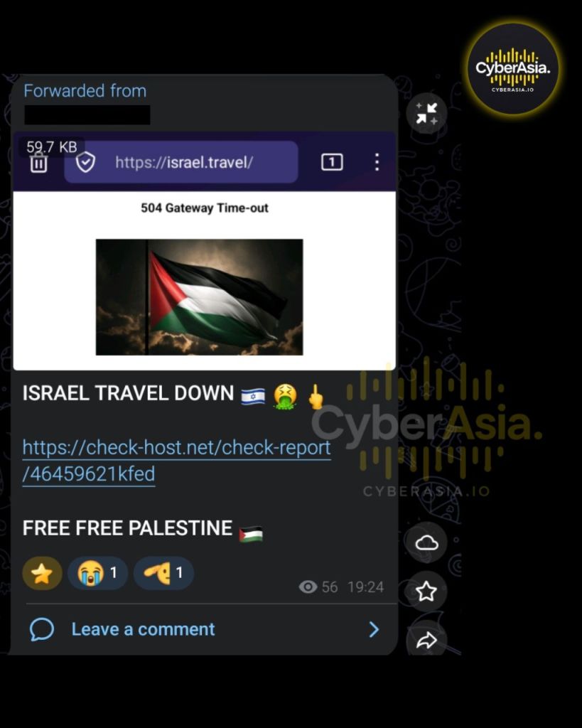 RipperSec DDoS Israel: National Tourism Portal Knocked Offline in #OpZionistV2 - CyberAsia Threat Intel Evidence
