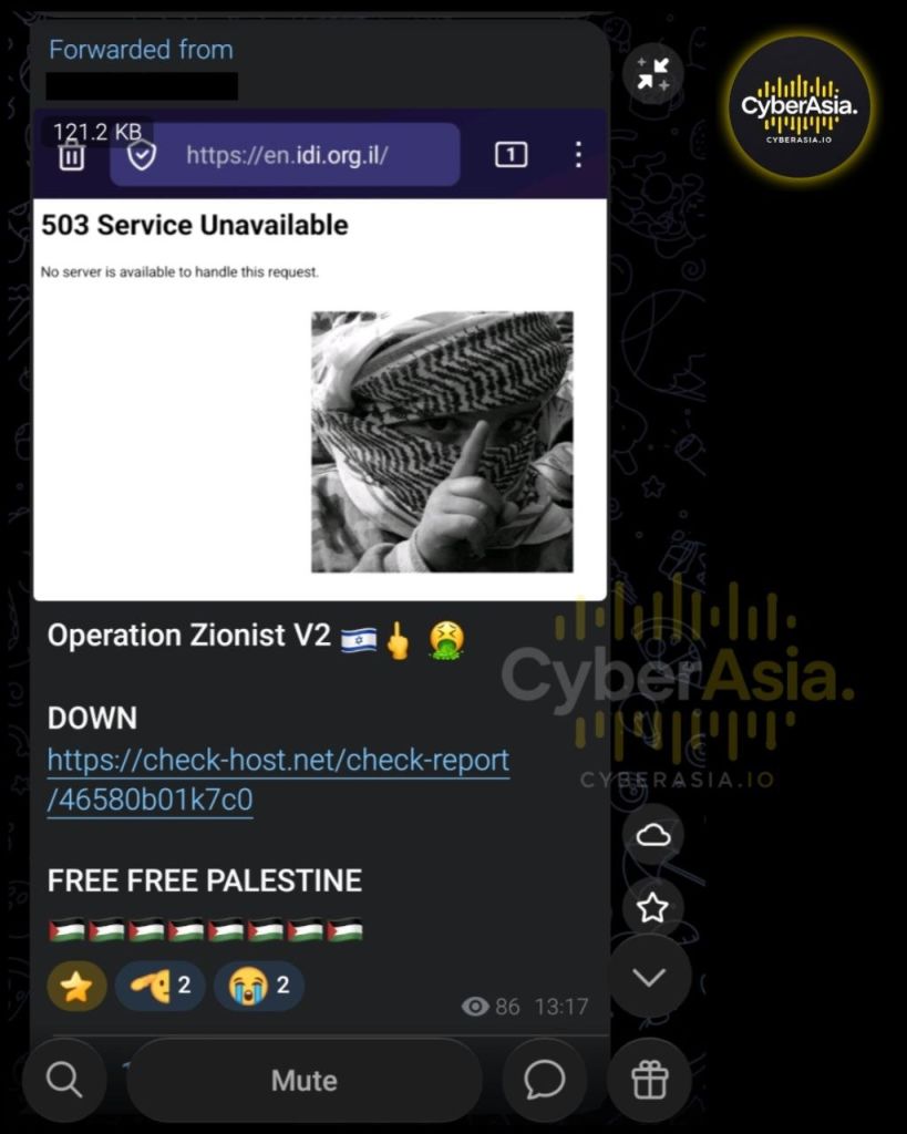 ‎#OpZionistV2: RipperSec Claims New Cyber Attack on Israel Democracy Institute - CyberAsia Threat Intel Evidence