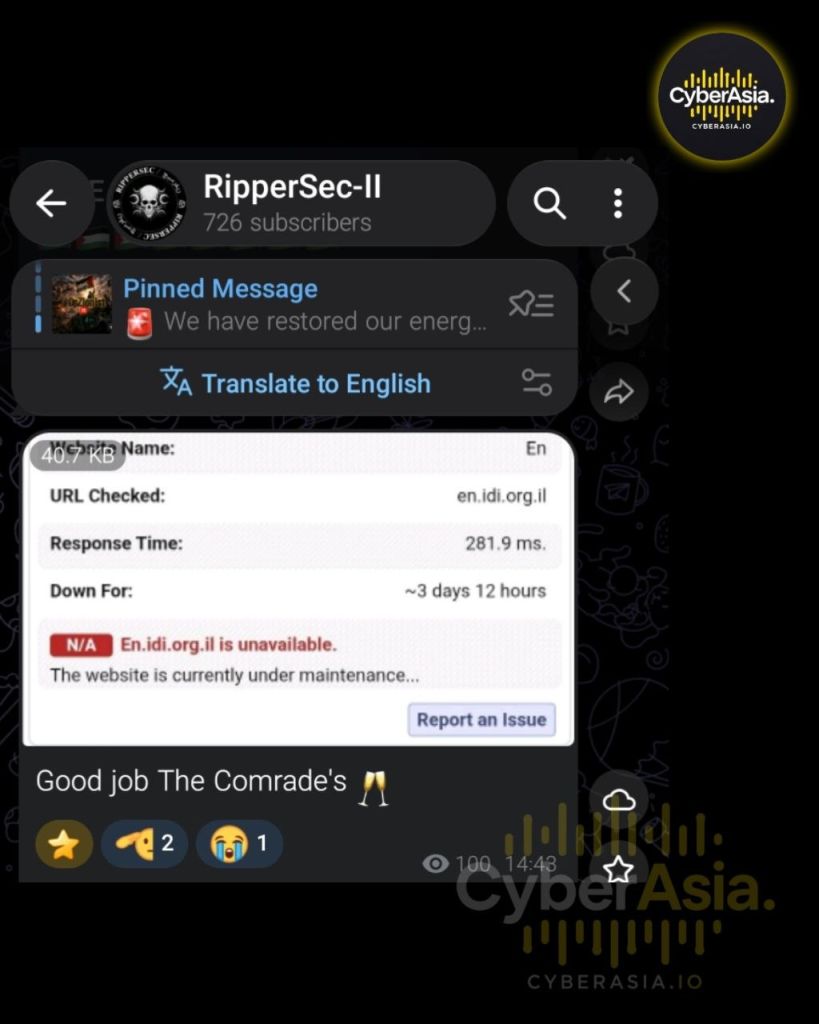 ‎#OpZionistV2: RipperSec Claims New Cyber Attack on Israel Democracy Institute - CyberAsia Threat Intel Evidence