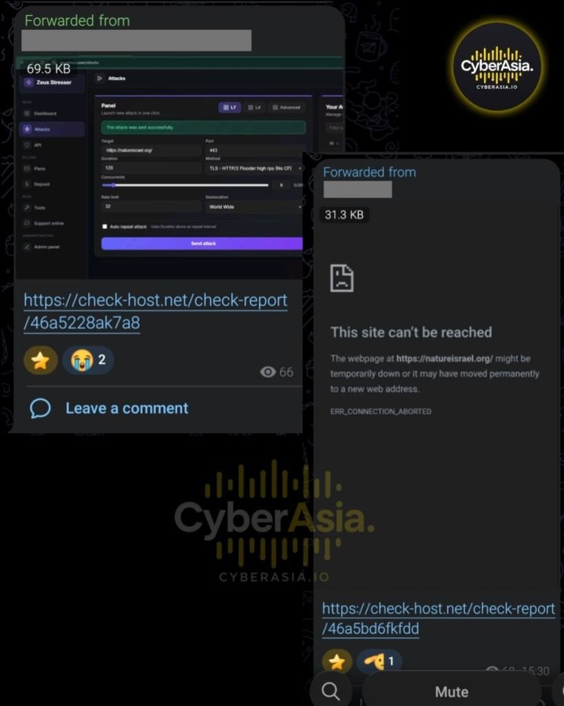 RipperSec Downs Nature Israel in #OpZionistV2 DDoS Attack - CyberAsia Threat Intel Evidence