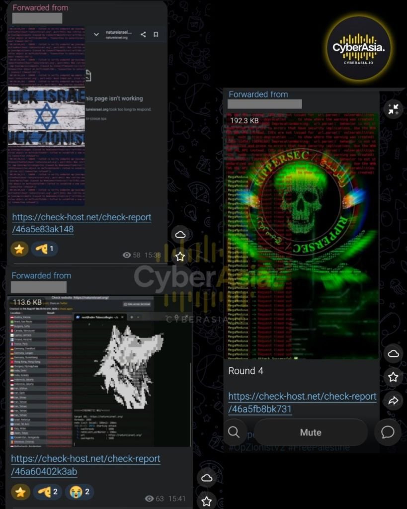RipperSec Downs Nature Israel in #OpZionistV2 DDoS Attack - CyberAsia Threat Intel Evidence