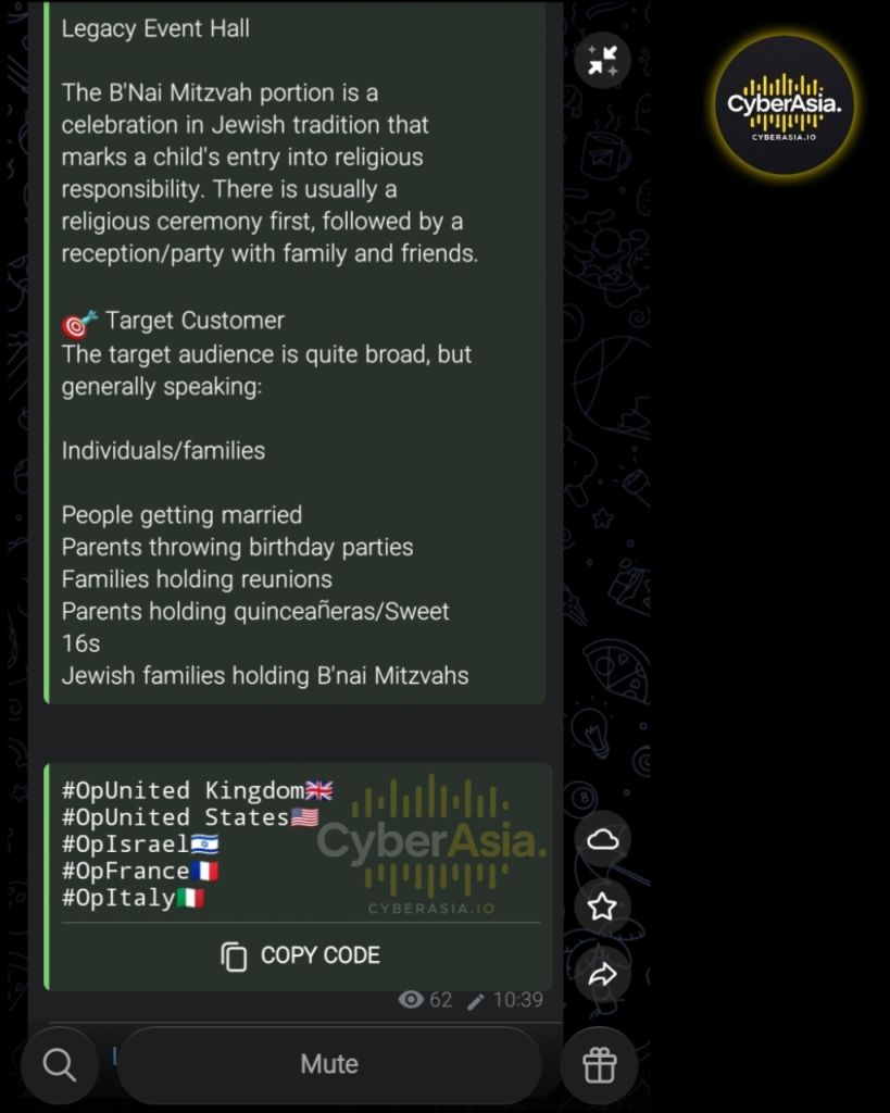 Legacy Event Hall’s Florida Site Hacked, Replaced With Anti-Israel Message - CyberAsia Threat Intel Evidence