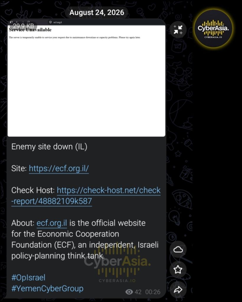Pro-Palestinian Hacker Group Targets Israeli Think Tank Site, Server Errors Reported Across 40+ Locations - CyberAsia Threat Intel Evidence
