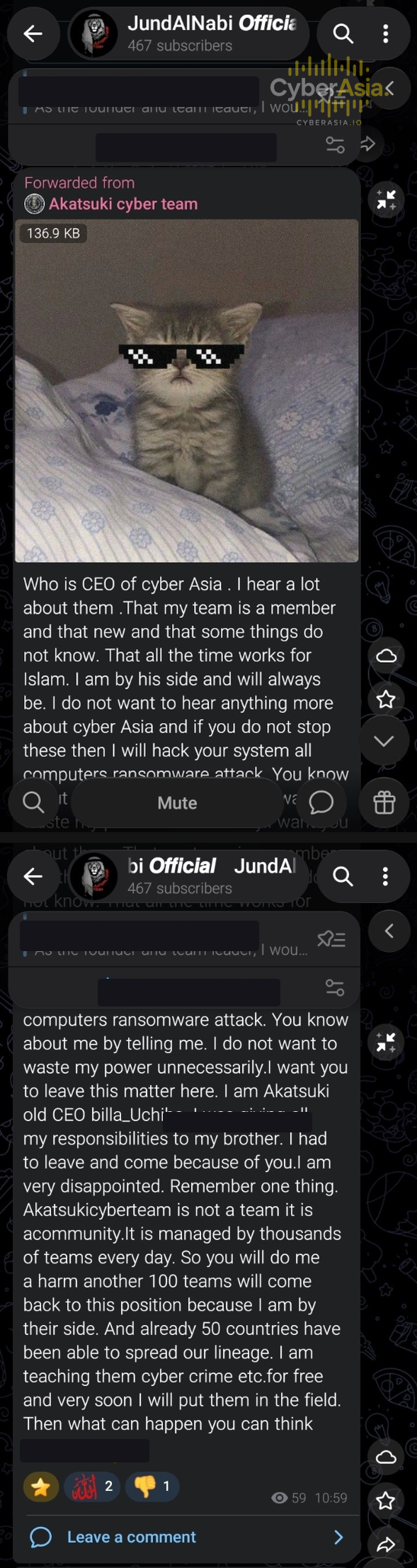 Akatsuki Cyber Team & JundAlNabi Telegram Threat Evidence
