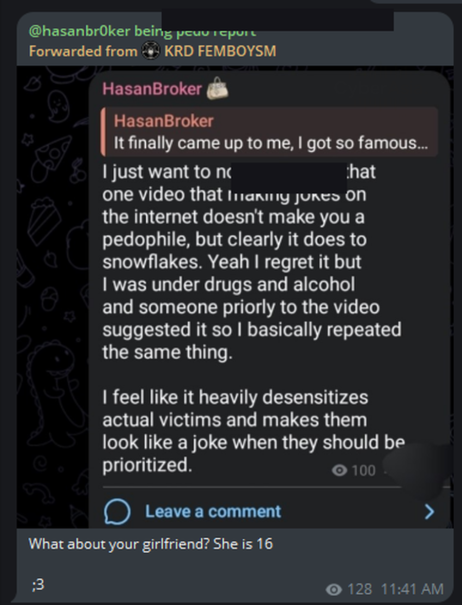 BreachForums Admin HasanBroker Statement on Telegram Responding to Predator Allegations