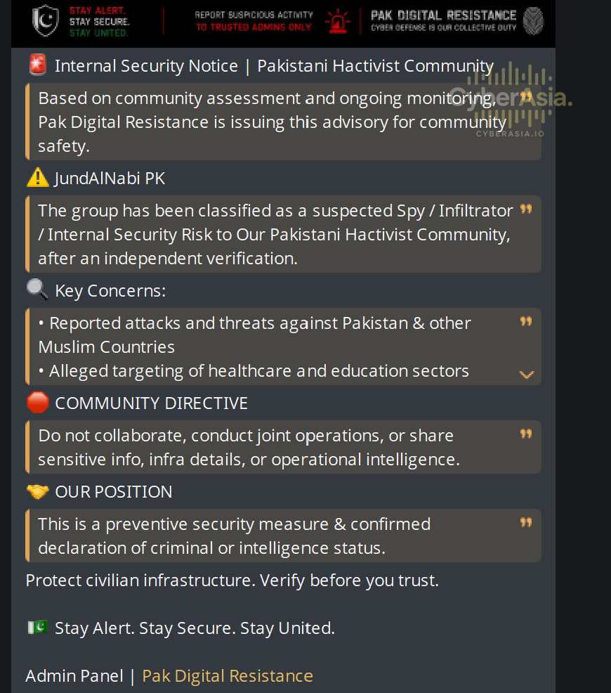 Pak Digital Resistance Security Advisory Detailing JundAlNabi PK Infiltration
