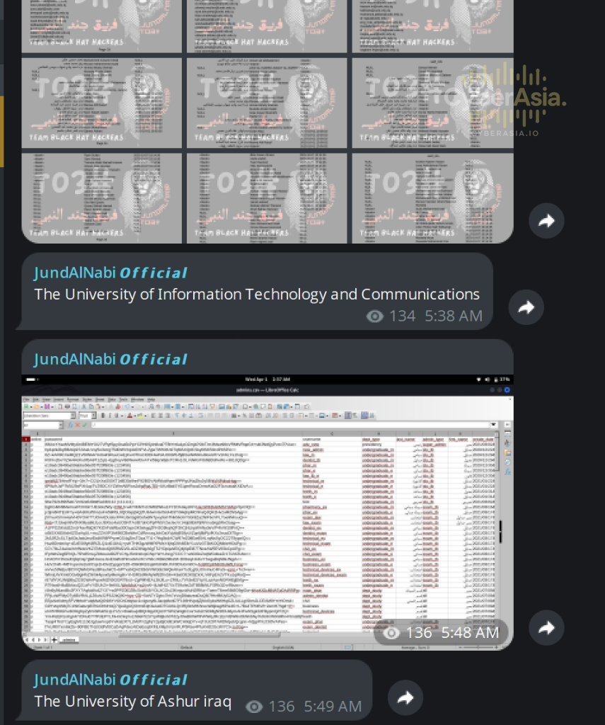 JundAlNabi Dumping Iraqi University Student and Admin Records