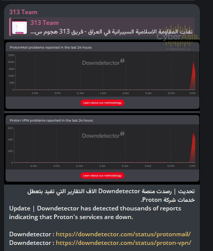 313 Team - DownDetector telemetry spike documenting thousands of ProtonMail outages for CyberAsia
