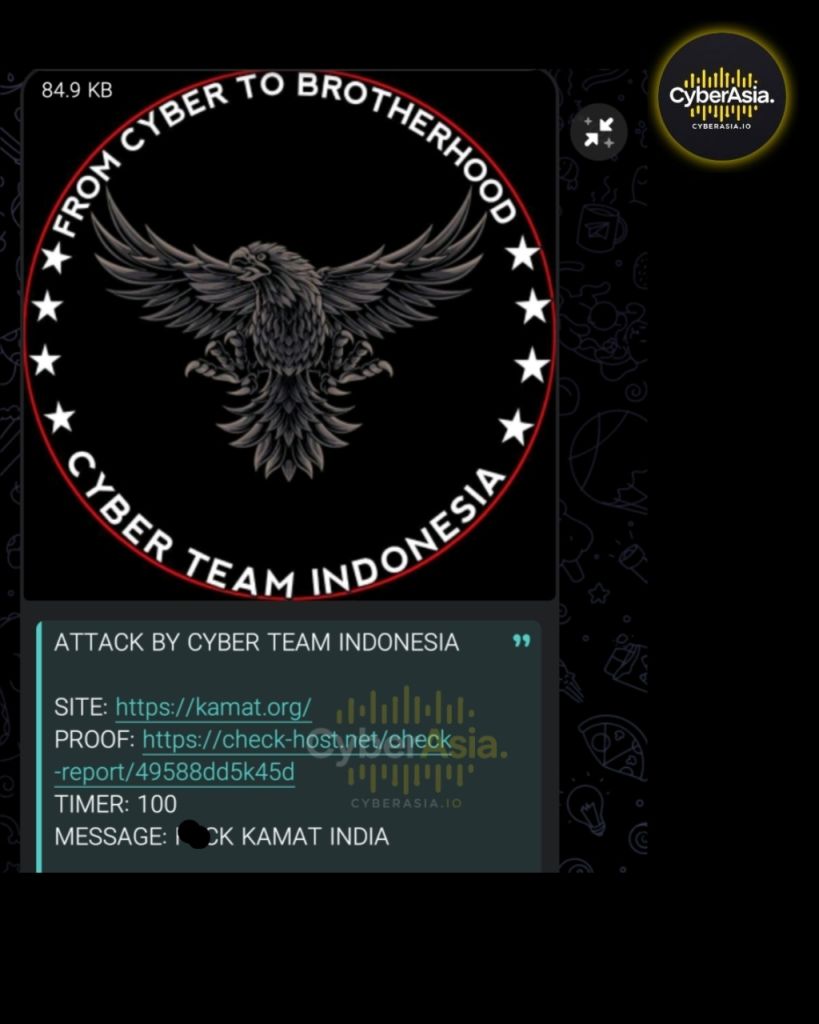 OpIndia Campaign Continues, Cyber Team Indonesia Hits Kamat.org - CyberAsia Threat Intel Evidence