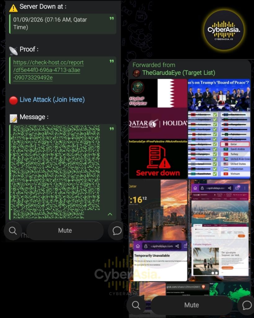 TheGarudaEye Targets Qatar Airways Holidays Over Board of Peace Funding - CyberAsia Threat Intel Evidence