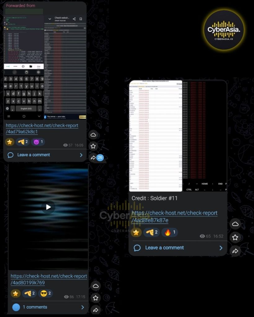 Figure 6 : Mercantile Discount Bank DDoS posts with a MegaMedusa terminal, a timeout report and the credit line Soldier #11